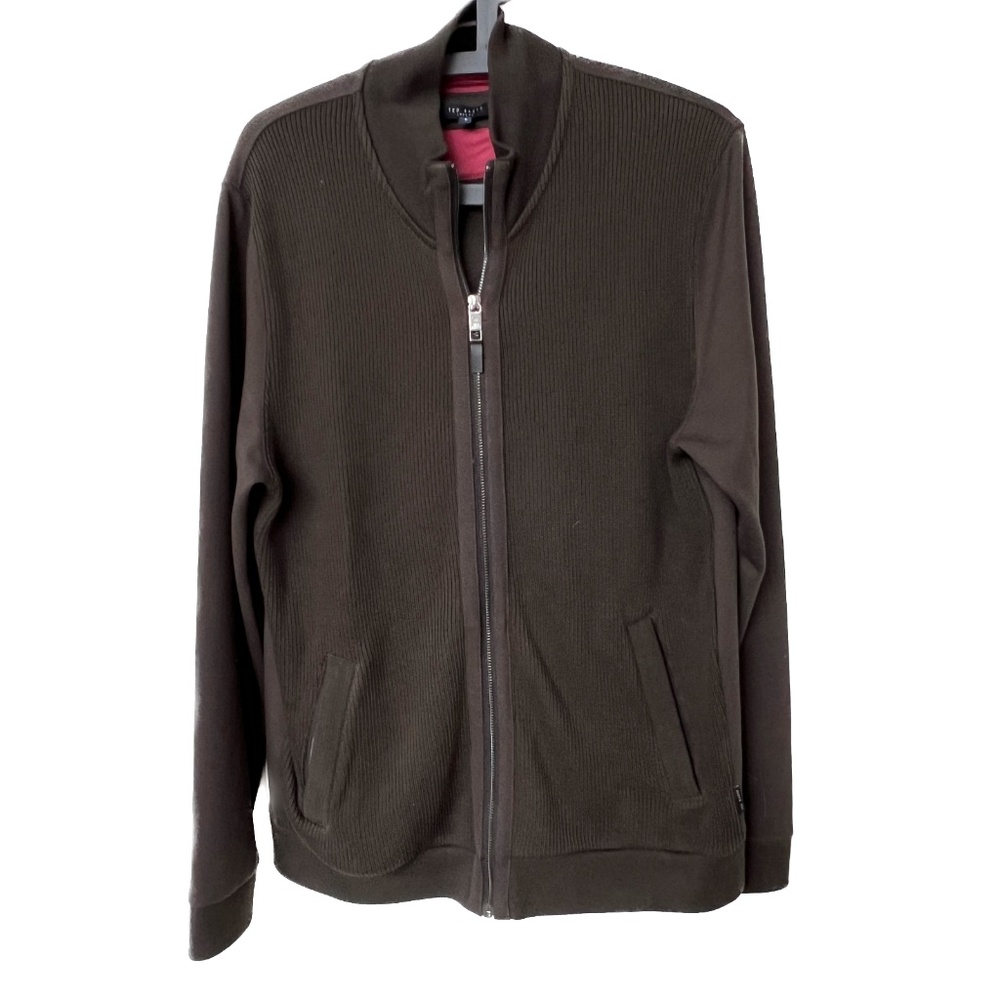Ted Baker London Sweater Brown Full Zip Cardigan Jacket Men’s Size 5 Contrast Sl